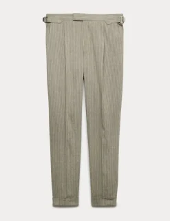 Tailored Fit Italian Performance Linen Blend Pinstripe Suit Trousers