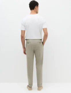 Tailored Fit Italian Performance Linen Blend Pinstripe Suit Trousers