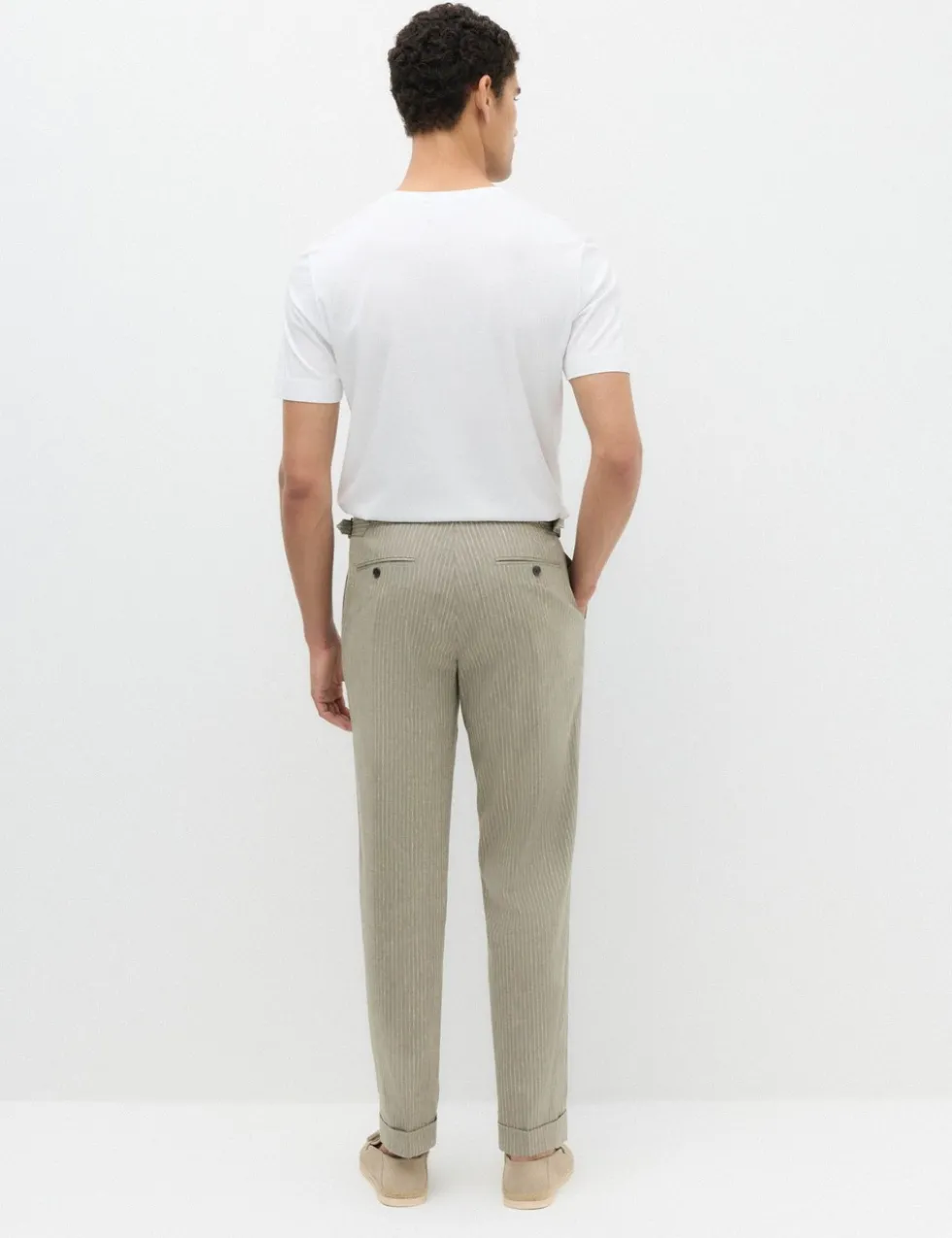 Tailored Fit Italian Performance Linen Blend Pinstripe Suit Trousers