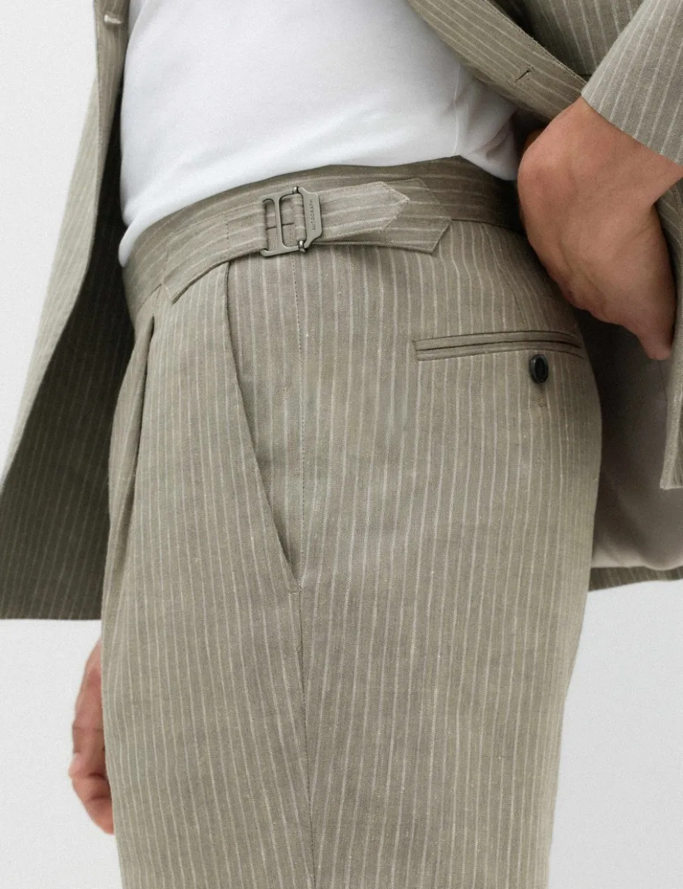 Tailored Fit Italian Performance Linen Blend Pinstripe Suit Trousers