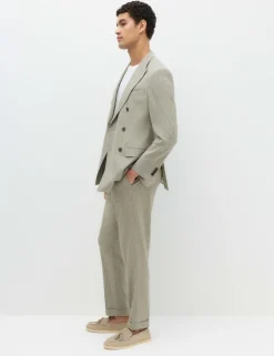 Tailored Fit Italian Performance Linen Blend Pinstripe Suit Trousers