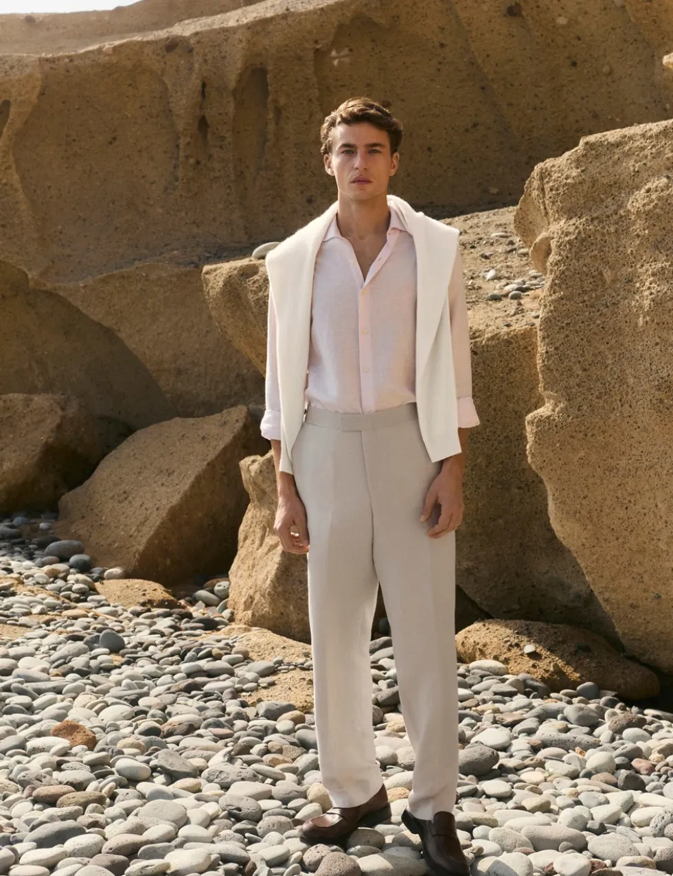 Tailored Fit Italian Silk & Linen Suit Trousers