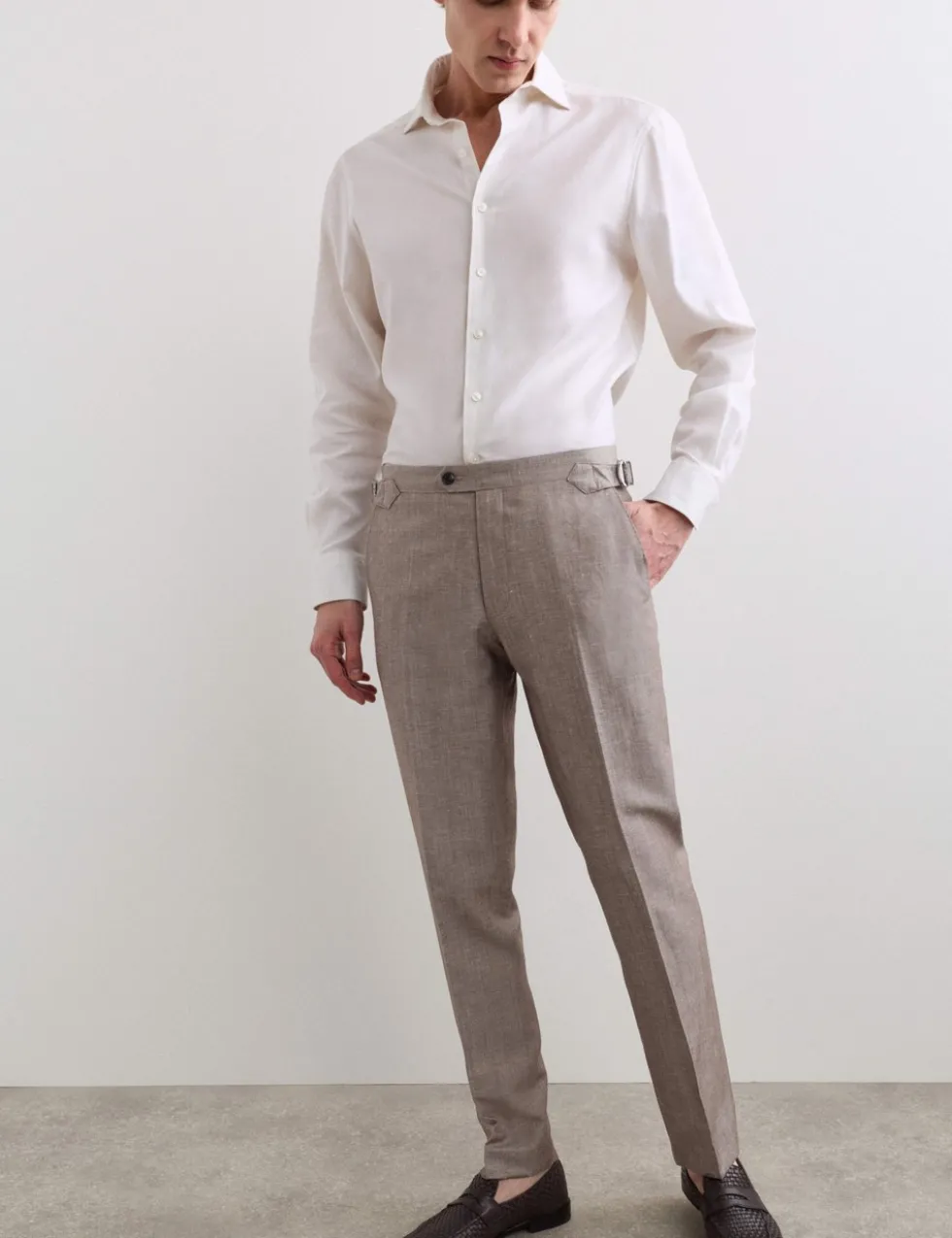 Tailored Fit Italian Wool Linen Blend Suit Trousers