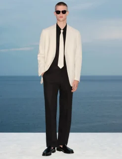 Tailored Fit Linen Cotton Blend Herringbone Blazer