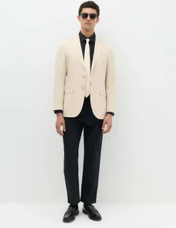 Tailored Fit Linen Cotton Blend Herringbone Blazer