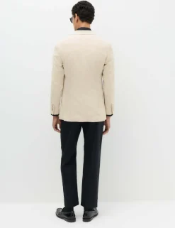 Tailored Fit Linen Cotton Blend Herringbone Blazer