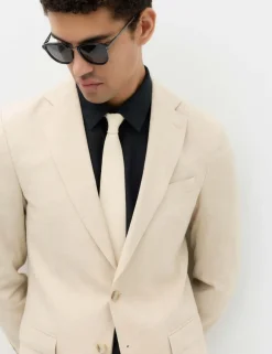 Tailored Fit Linen Cotton Blend Herringbone Blazer