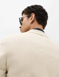 Tailored Fit Linen Cotton Blend Herringbone Blazer