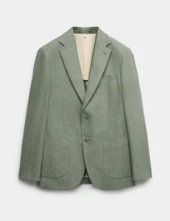 Tailored Fit Linen Cotton Blend Herringbone Blazer