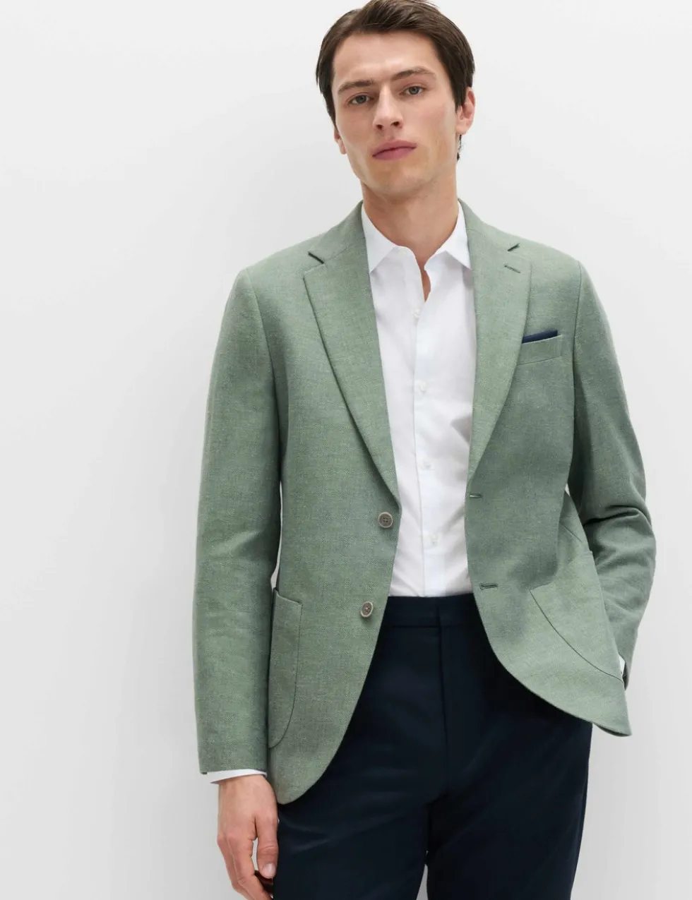 Tailored Fit Linen Cotton Blend Herringbone Blazer