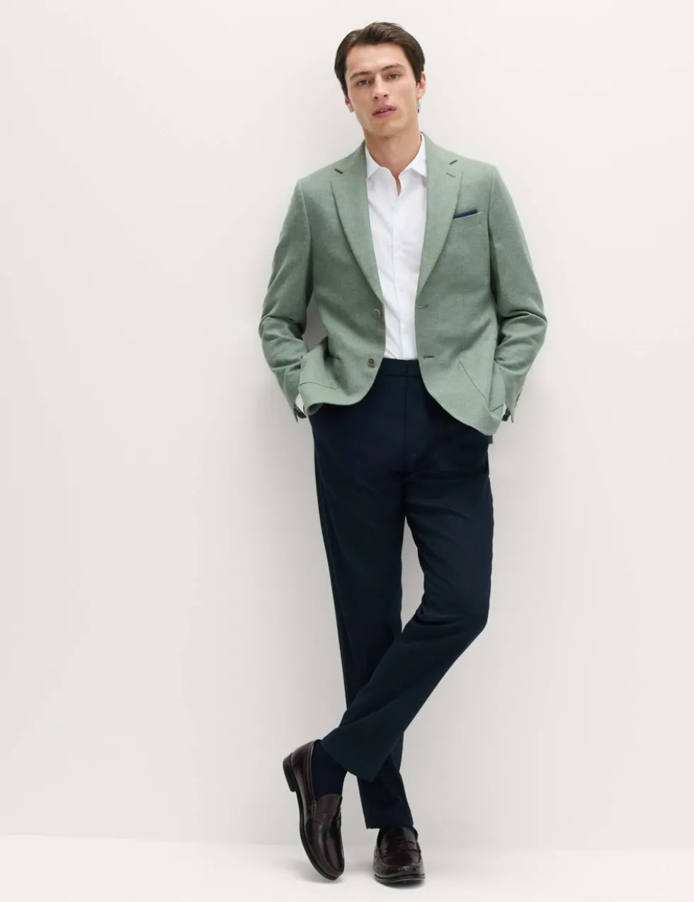 Tailored Fit Linen Cotton Blend Herringbone Blazer