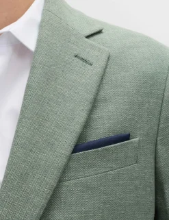 Tailored Fit Linen Cotton Blend Herringbone Blazer