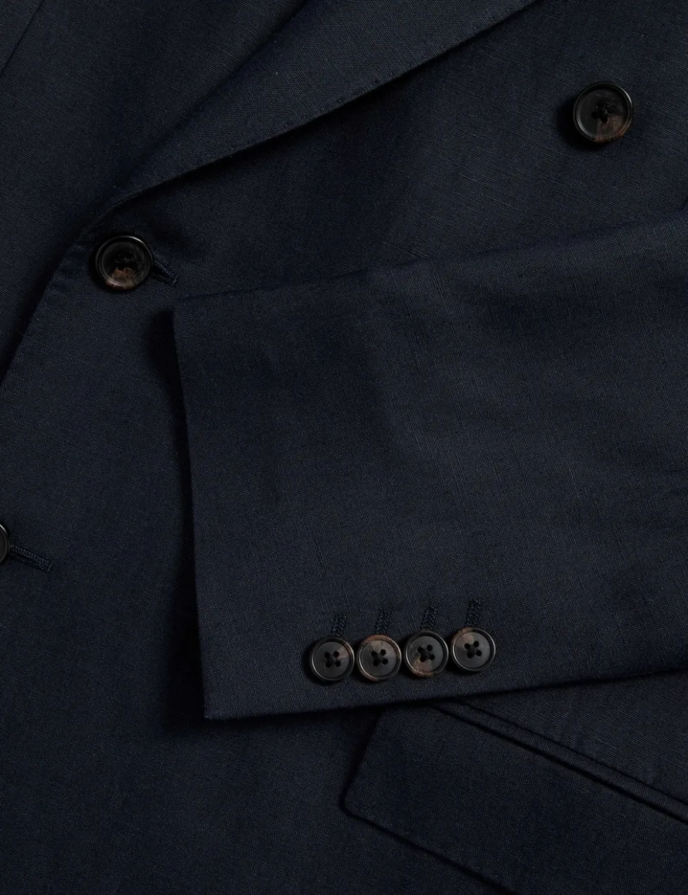 Tailored Fit Silk & Linen Blend Double Breasted Suit Jacket