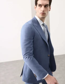 Tailored Fit Wool Blend Hopsack Stretch Suit Jacket