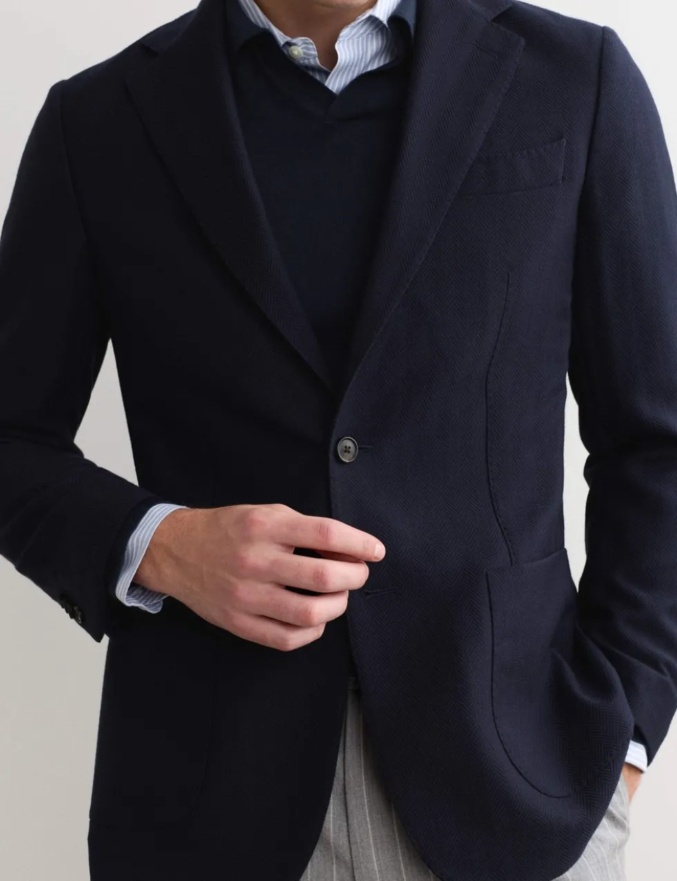 Tailored Fit Wool Herringbone Blazer