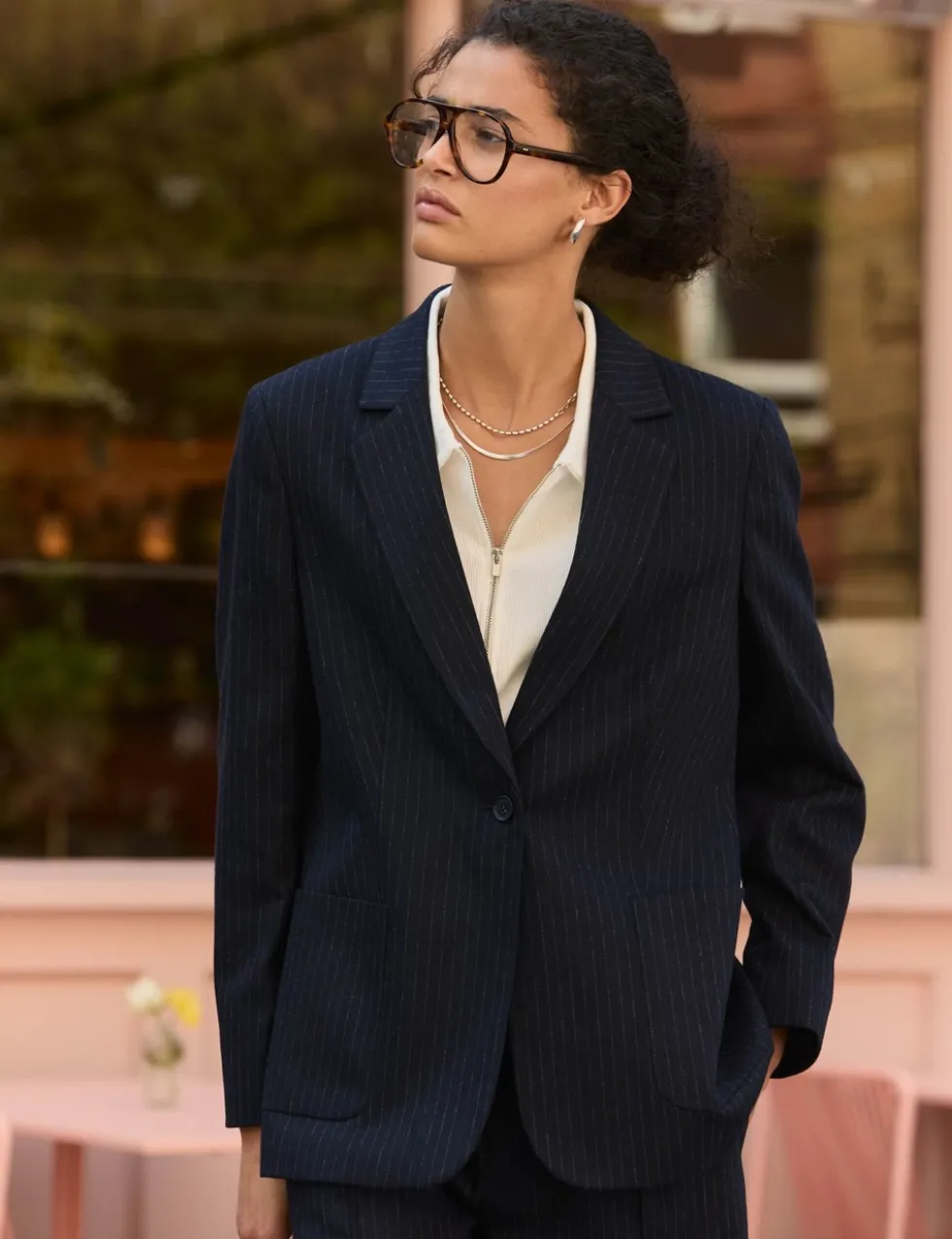 Tailored Pinstripe Blazer with Wool