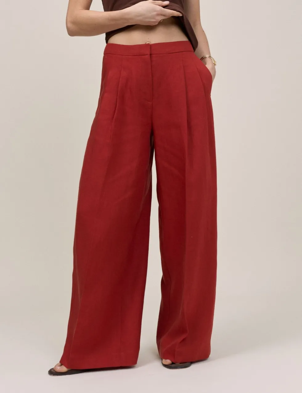 Tailored Relaxed Wide Leg Trousers with Linen