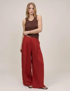 Tailored Relaxed Wide Leg Trousers with Linen