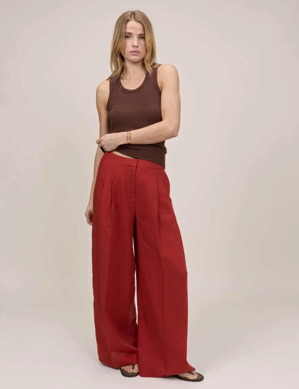 Tailored Relaxed Wide Leg Trousers with Linen