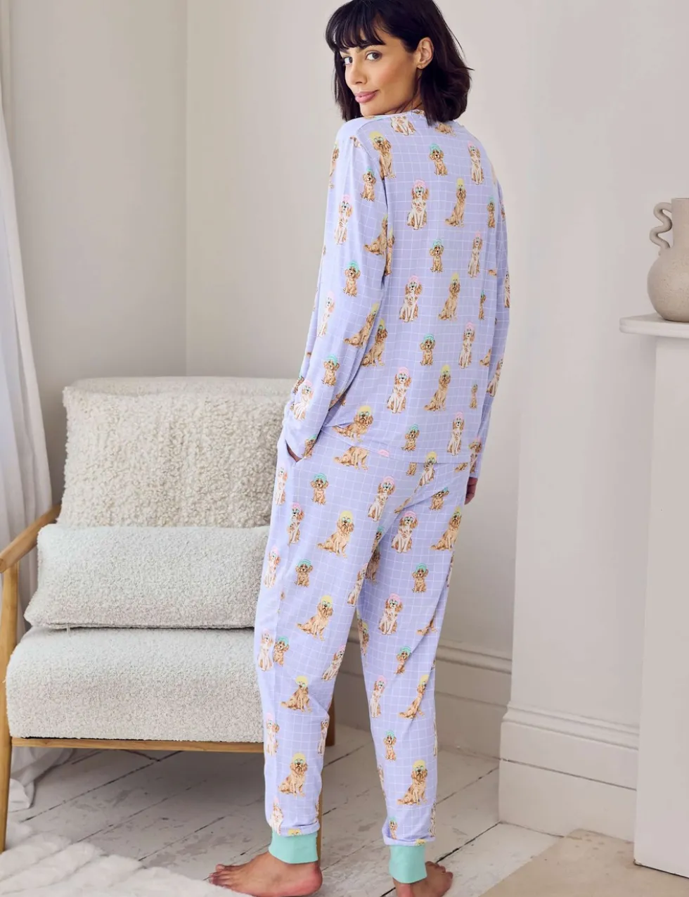 Tall Dog Print Crew Neck Pyjama Set