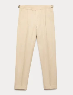Tapered Fit Cotton Linen Blend Trousers