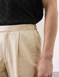 Tapered Fit Cotton Linen Blend Trousers