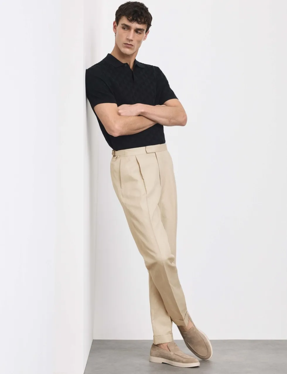 Tapered Fit Cotton Linen Blend Trousers