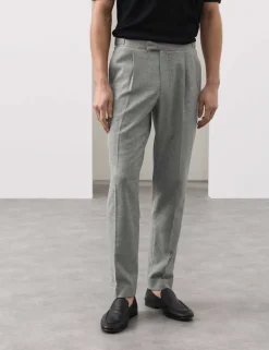 Tapered Fit Cotton Linen Blend Trousers