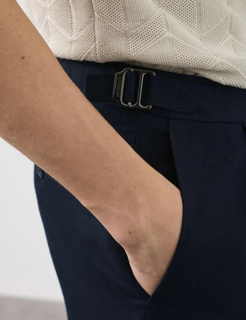 Tapered Fit Cotton Linen Blend Trousers