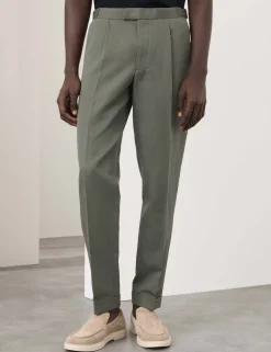 Tapered Fit Cotton Linen Blend Trousers