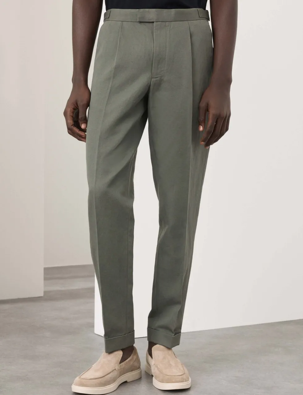 Tapered Fit Cotton Linen Blend Trousers
