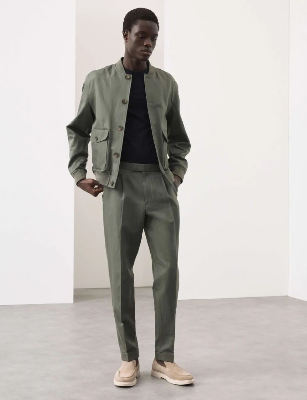 Tapered Fit Cotton Linen Blend Trousers