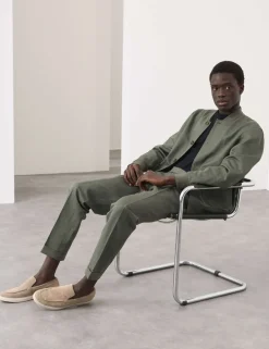 Tapered Fit Cotton Linen Blend Trousers