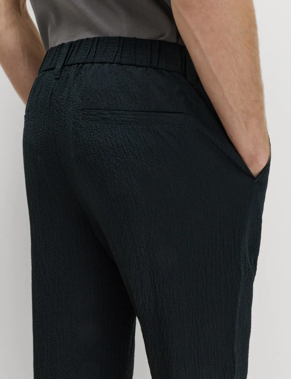 Tapered Fit Cotton Rich Seersucker Trousers