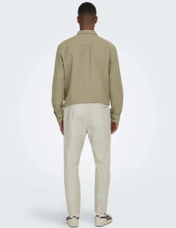 Tapered Fit Cotton Rich Trousers with Linen