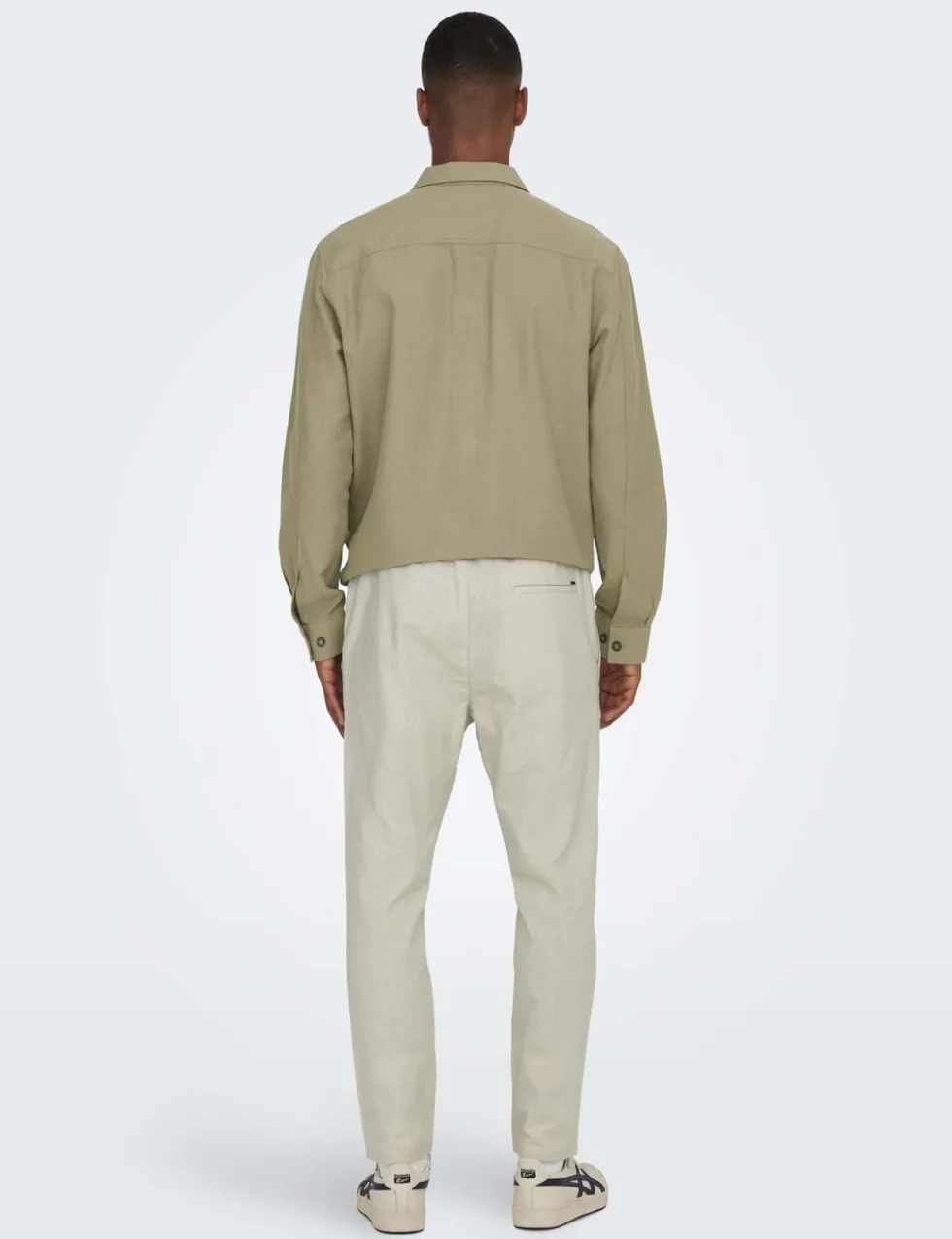 Tapered Fit Cotton Rich Trousers with Linen
