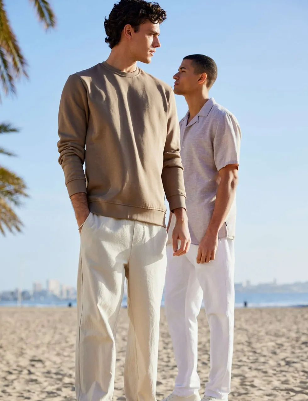 Tapered Fit Cotton Rich Trousers with Linen