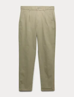 Tapered Fit Textured Dobby Pleat Front Chinos