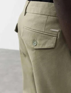 Tapered Fit Textured Dobby Pleat Front Chinos
