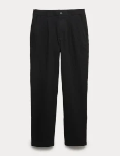 Tapered Fit Textured Dobby Pleat Front Chinos