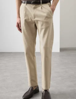 Tapered Fit Textured Dobby Pleat Front Chinos