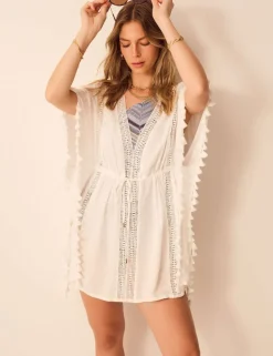 Tassel Trim Mini Kaftan Beach Dress
