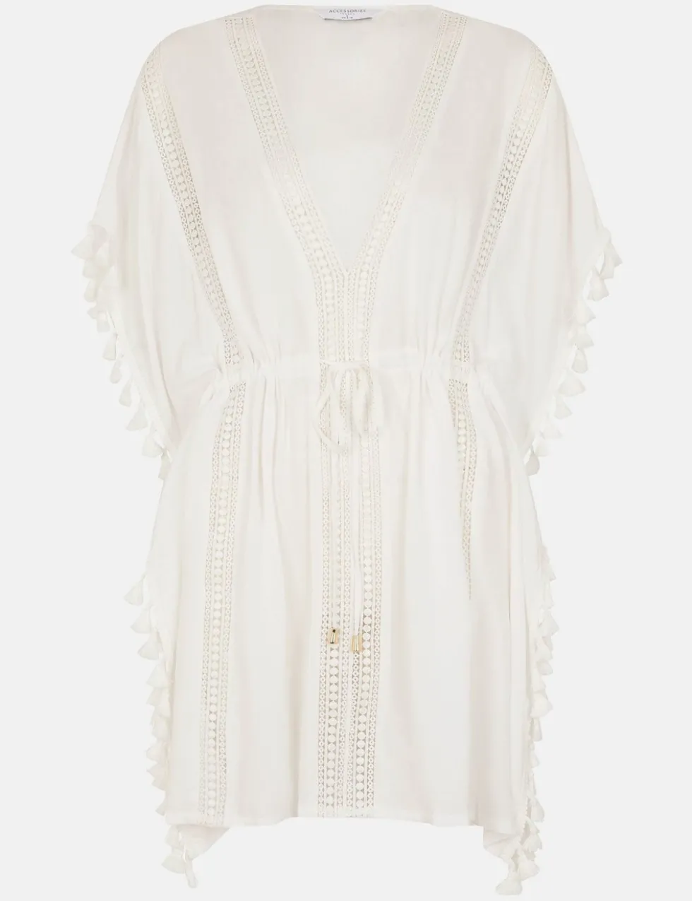 Tassel Trim Mini Kaftan Beach Dress