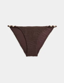 Textured Animal Print Side Detail High Leg Bikini Bottom