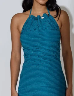 Textured Beaded Halter Neck Maxi Beach Dress