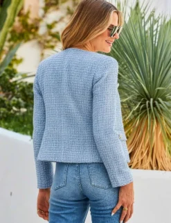 Textured Bouclé Collarless Cropped Jacket