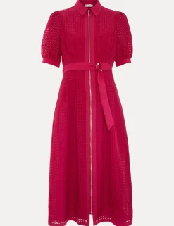 Textured Check Zip Up Midi Shirt Dress