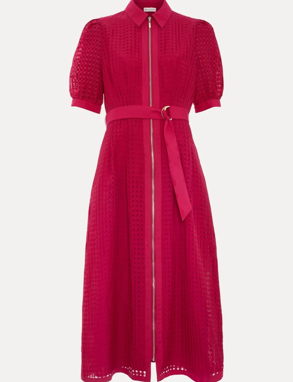 Textured Check Zip Up Midi Shirt Dress