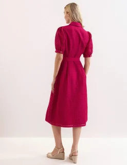 Textured Check Zip Up Midi Shirt Dress