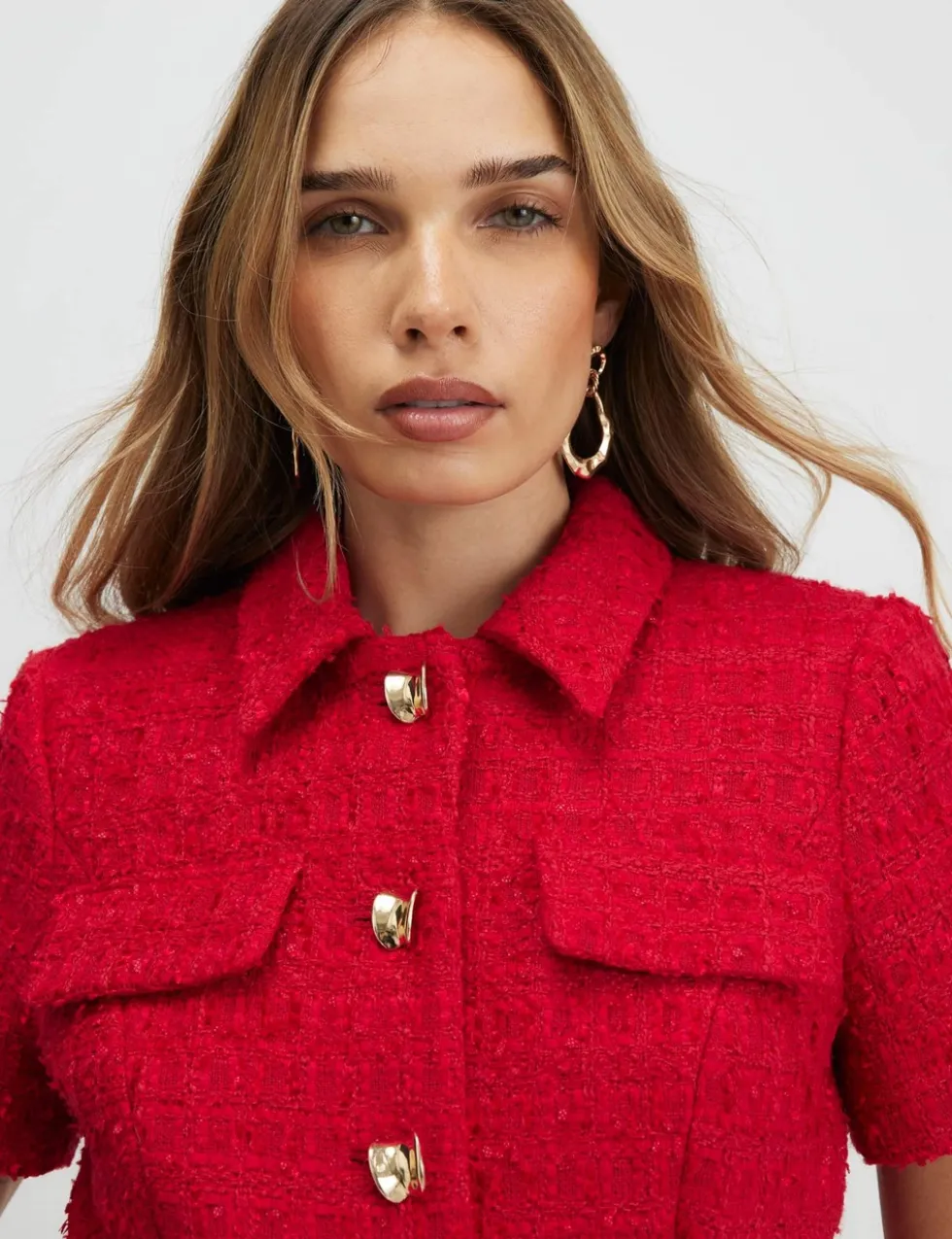 Textured Collared Belted Button Through Top